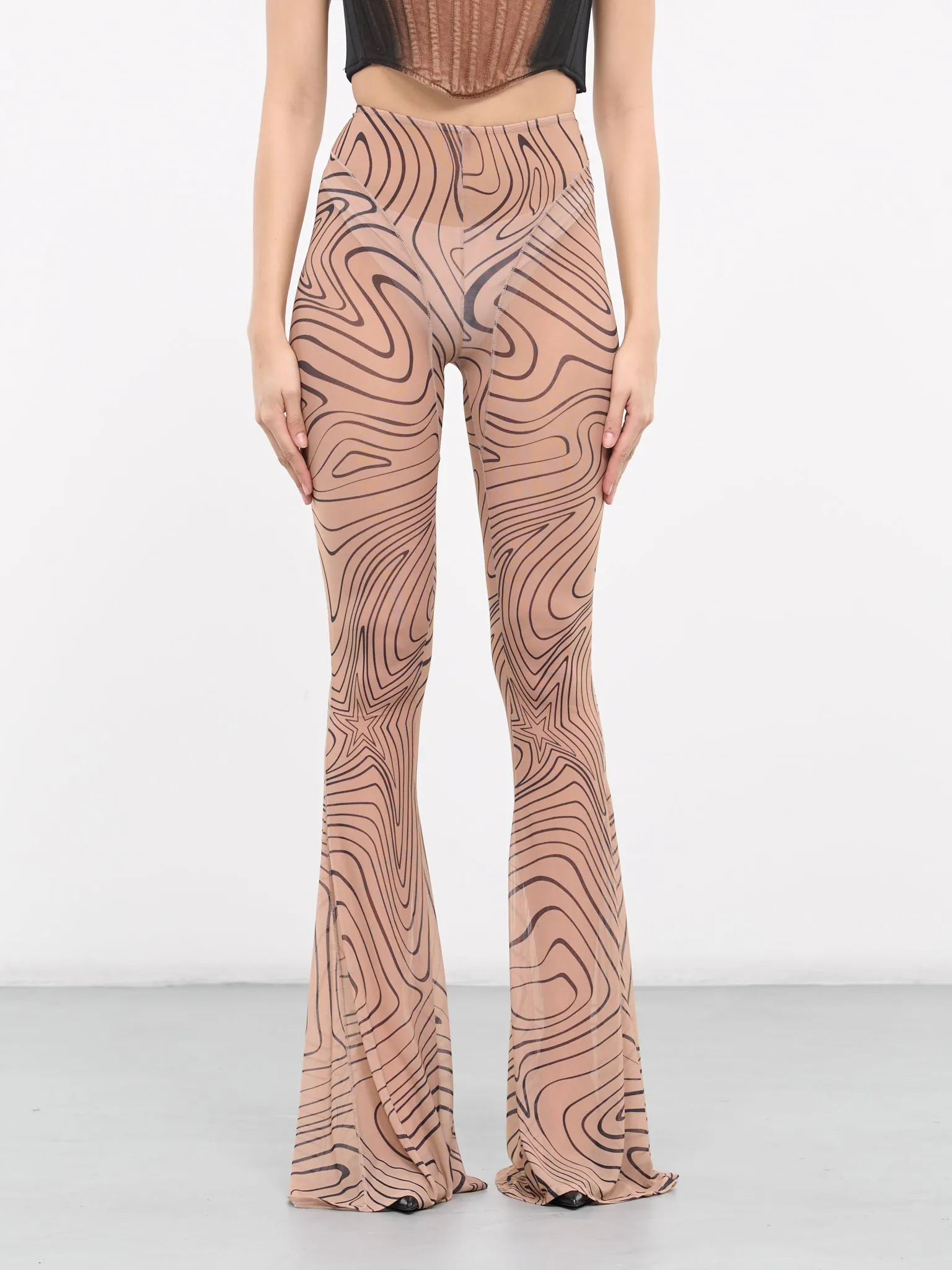 Printed Mesh Flare Leggings (24P1PA0406585-SO29-PRINT-TAN)