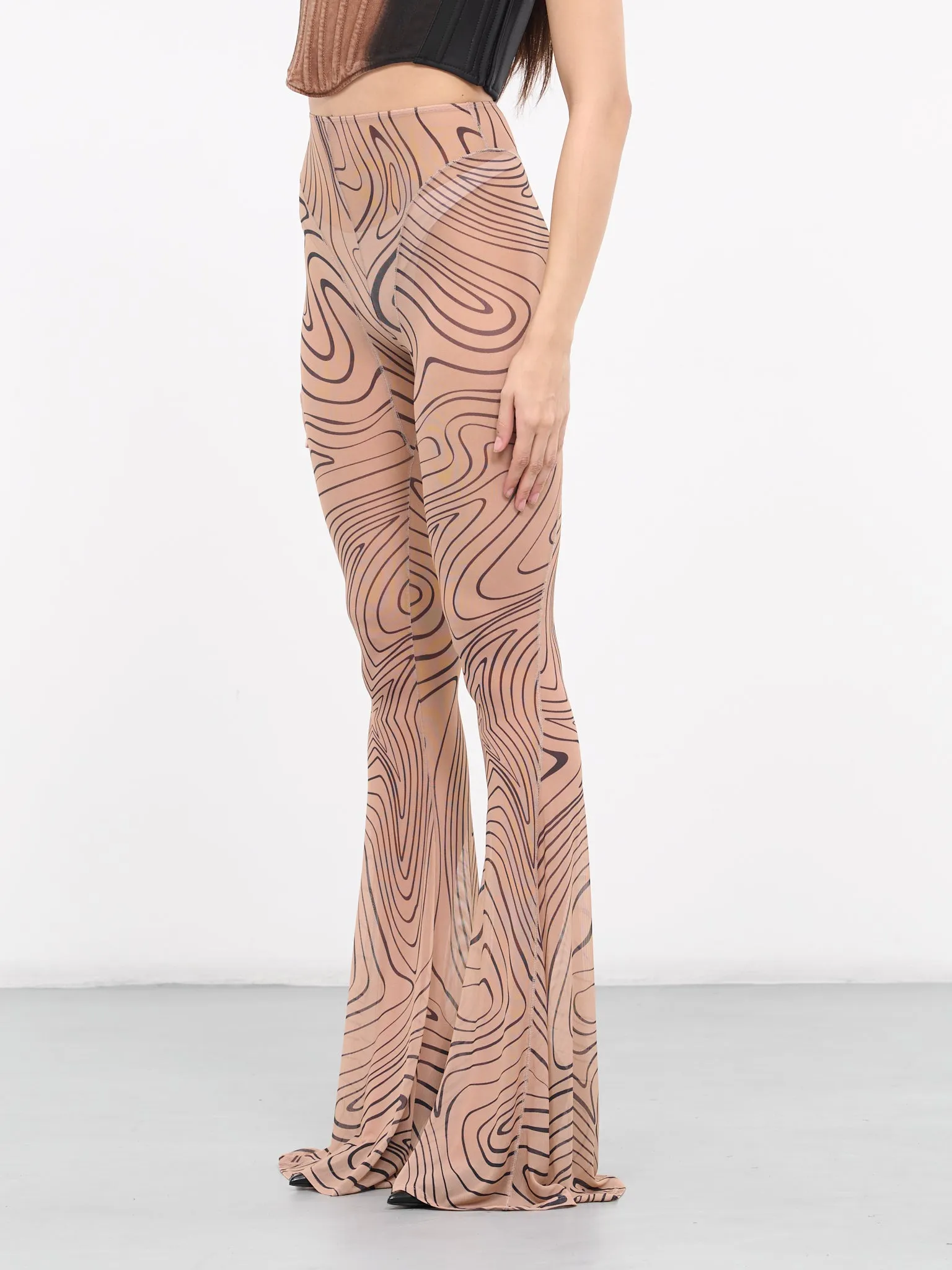 Printed Mesh Flare Leggings (24P1PA0406585-SO29-PRINT-TAN)