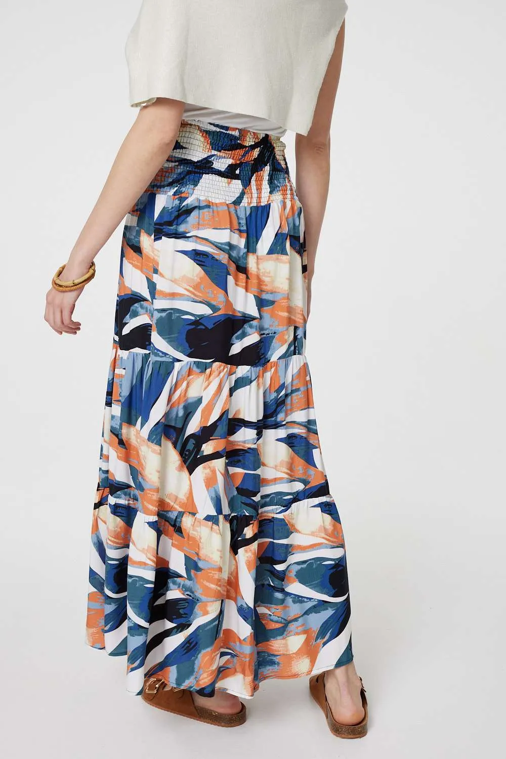 Printed Tiered High Waist Maxi Skirt