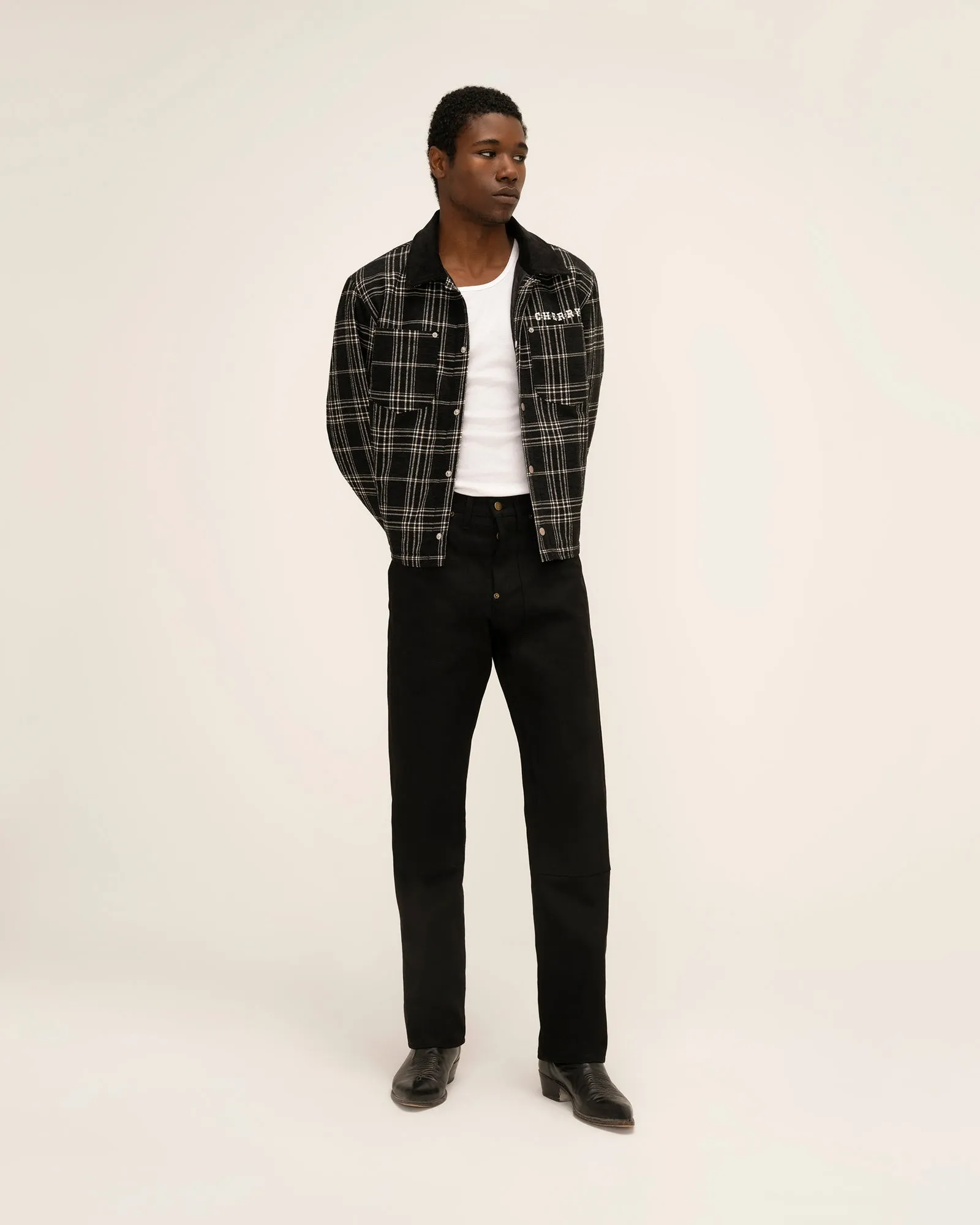 Quilted Lined Plaid Jacket (Black)