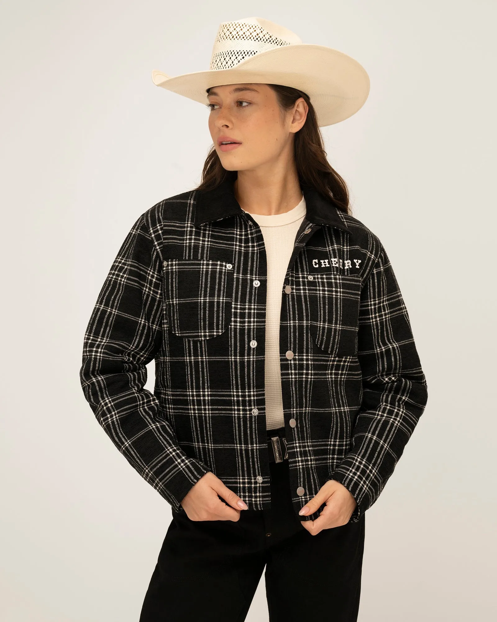 Quilted Lined Plaid Jacket (Black)