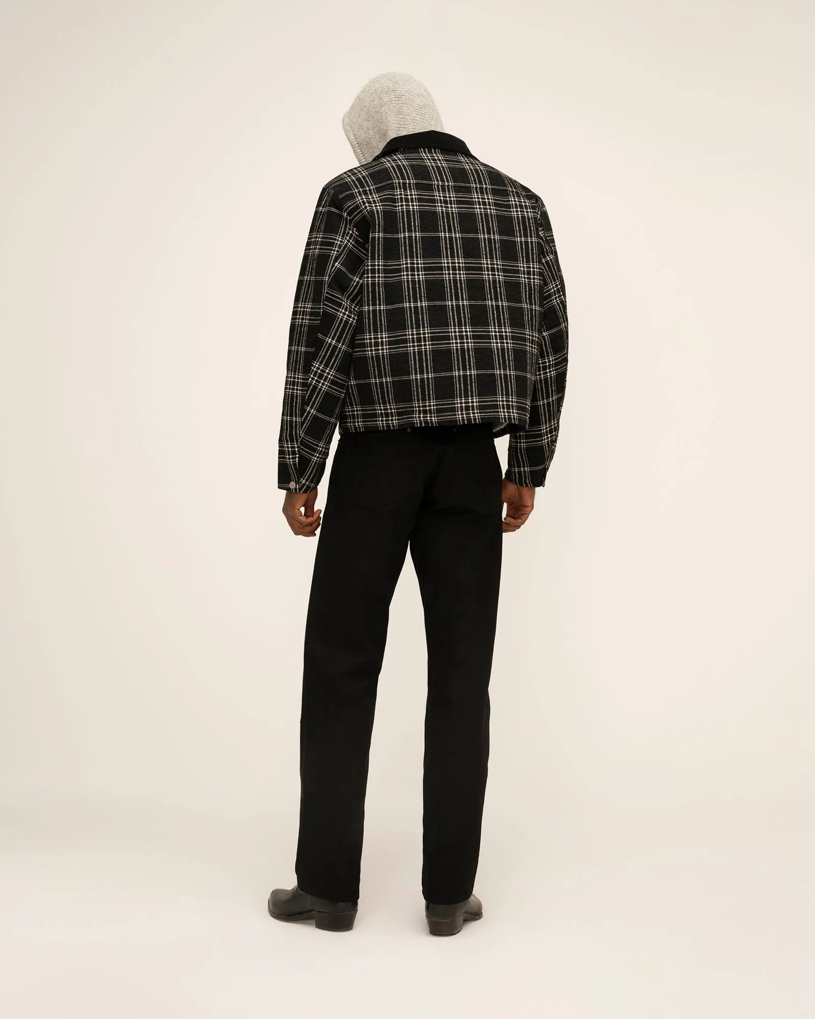 Quilted Lined Plaid Jacket (Black)