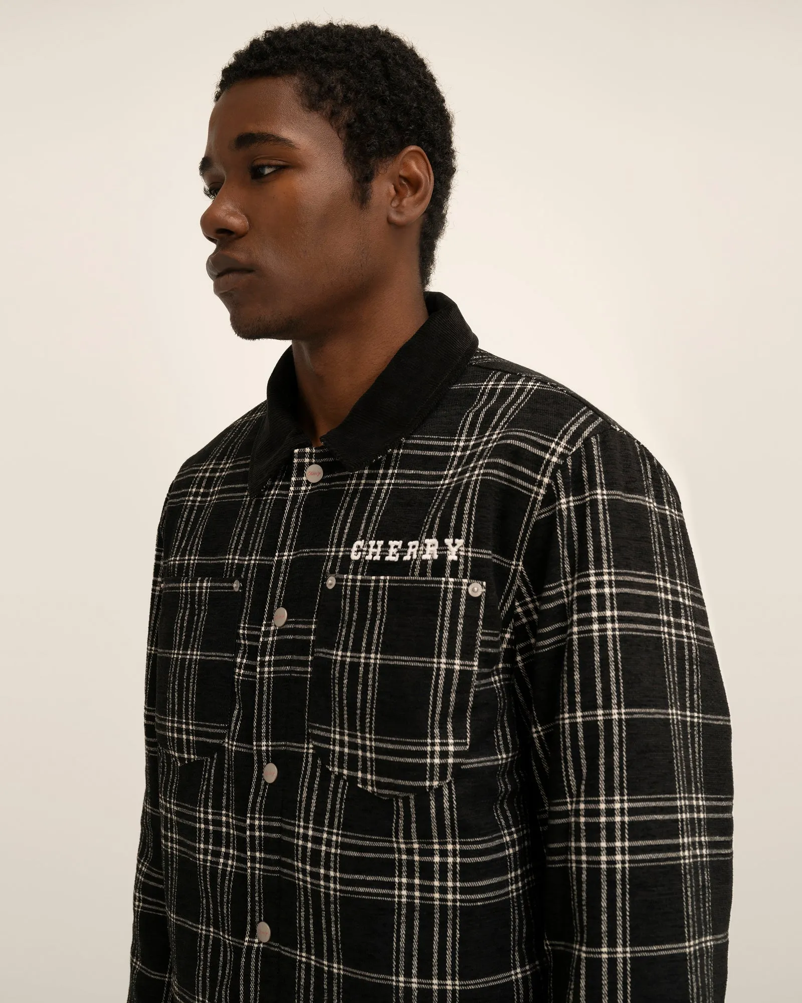 Quilted Lined Plaid Jacket (Black)