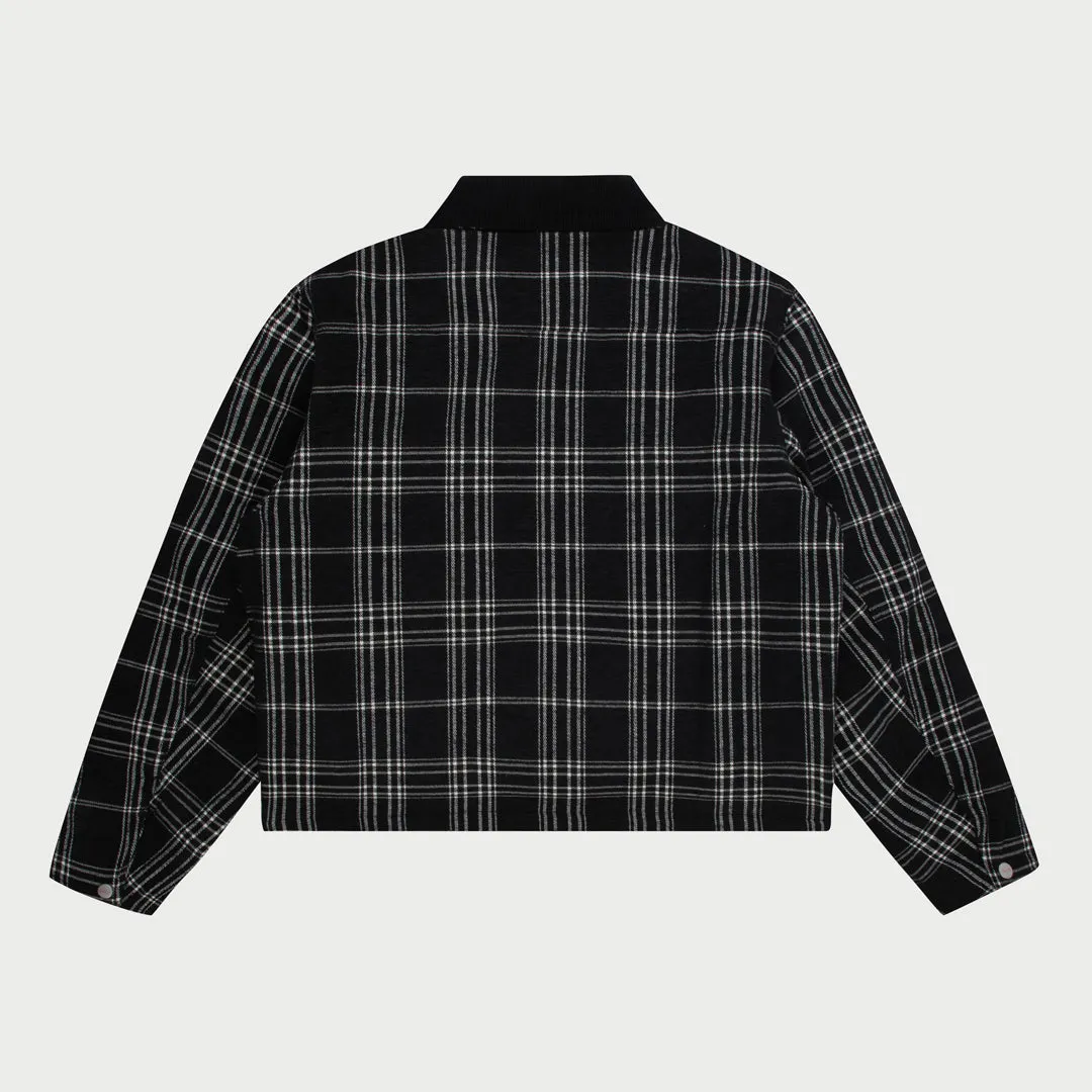 Quilted Lined Plaid Jacket (Black)