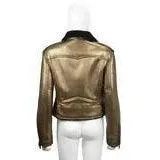 RALPH LAUREN Gold Leather & Black Shearling Belted Moto Jacket | US 10