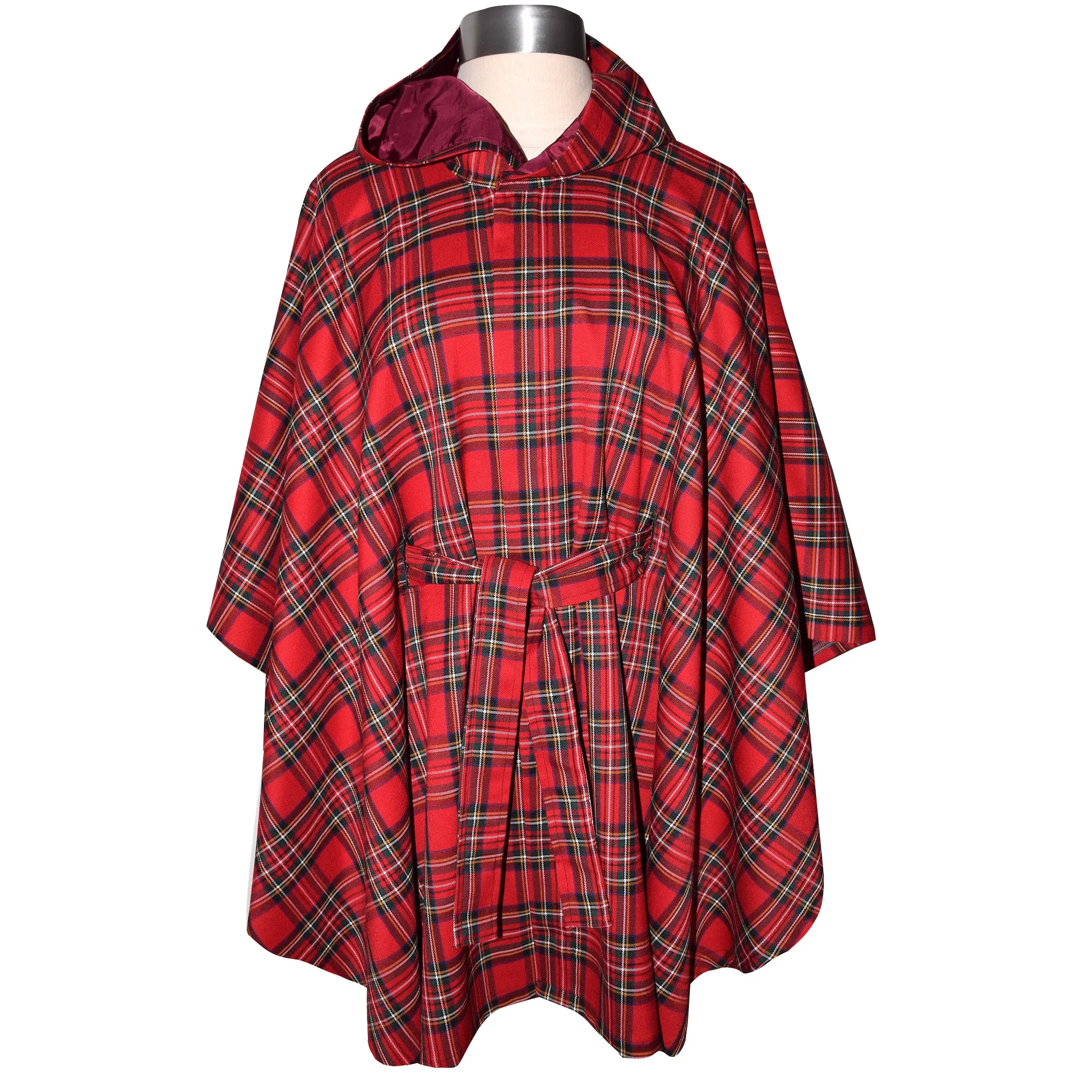 Red Tartan Plaid Lightweight Hooded Cape