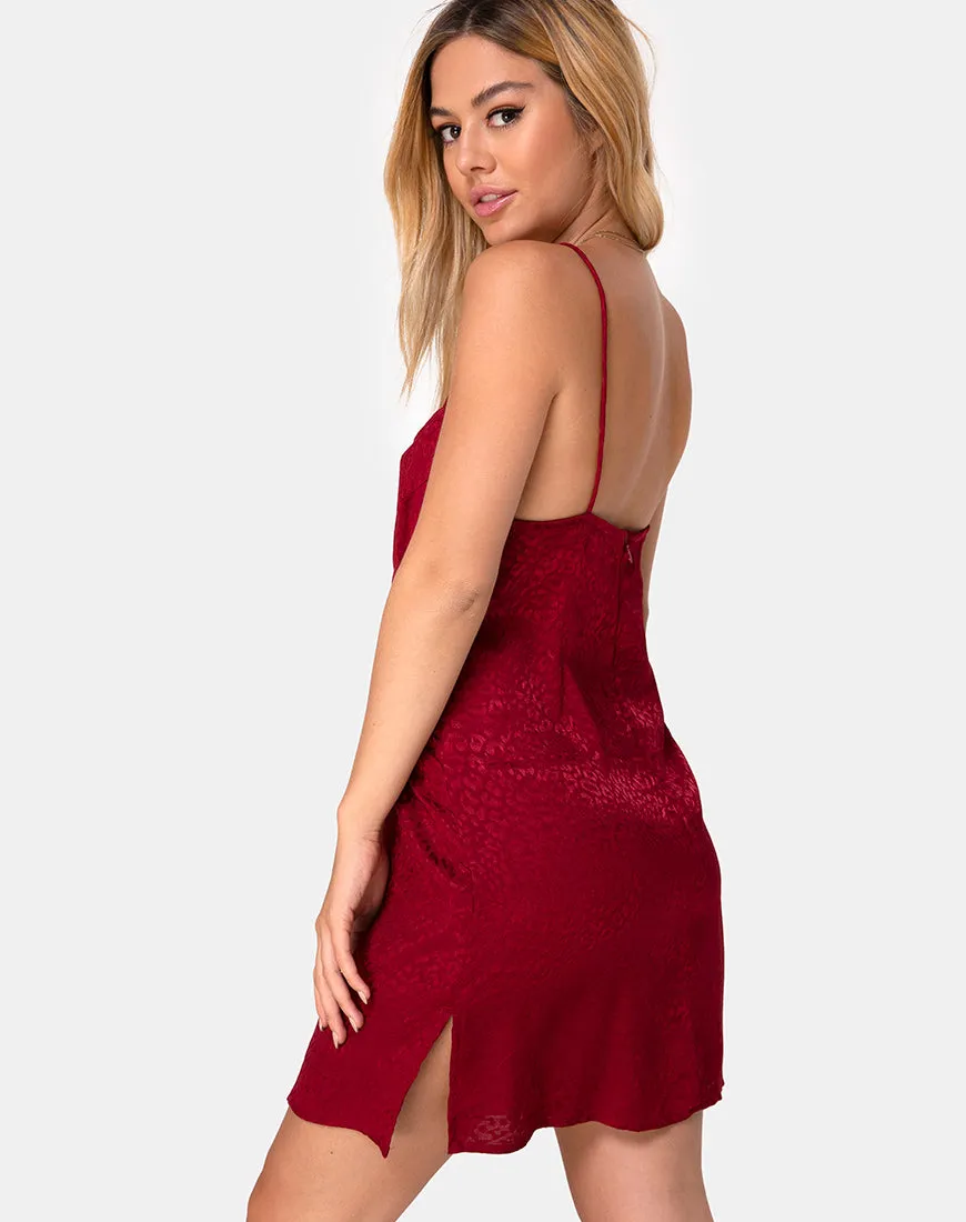 Rilia Slip Dress in Satin Cheetah Raspberry