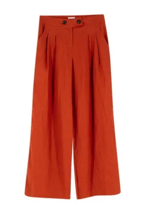 Rising Sun Wide Leg Linen Pant - Rust