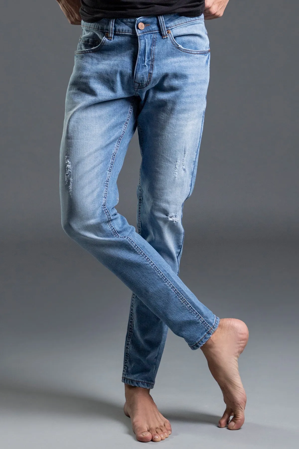 Skinny Stretchable Mid Rise Jeans (Ice Blue) ( white water )