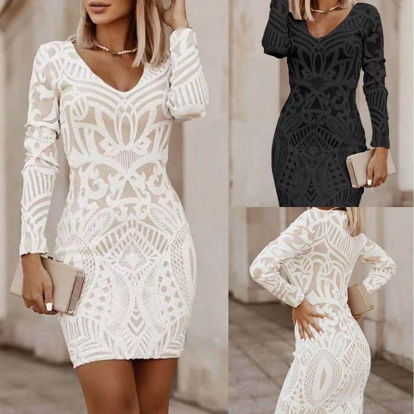 Sleek and Slim Geometric Mini Dress Evening Wear