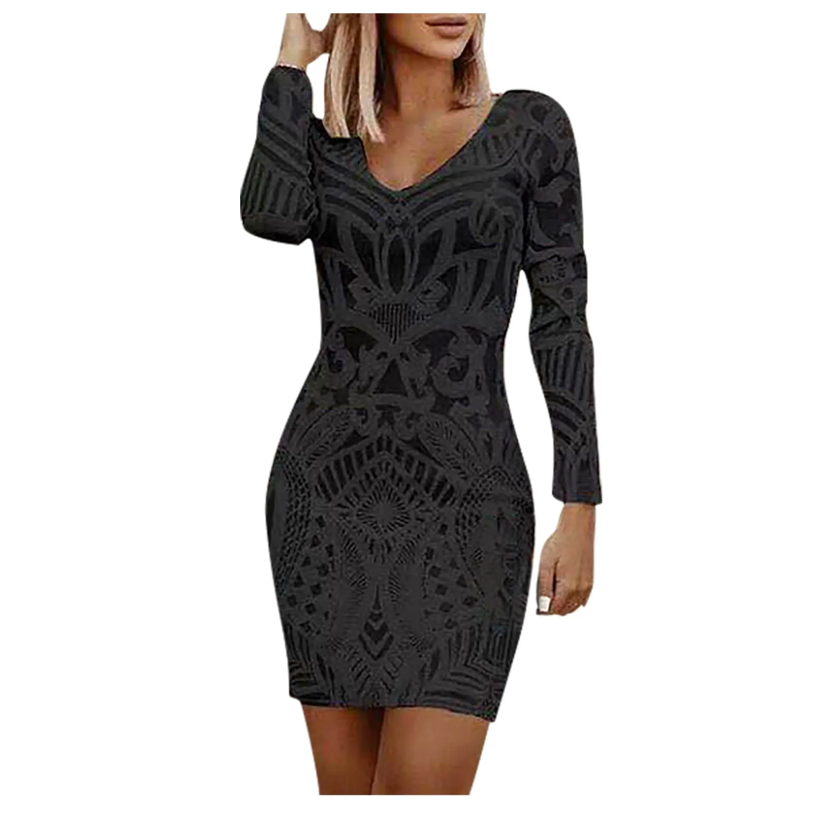 Sleek and Slim Geometric Mini Dress Evening Wear