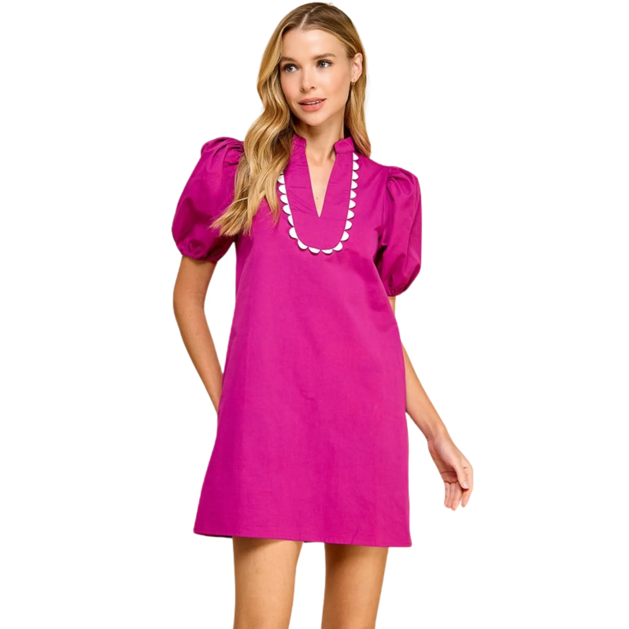 Split Crew Neck Scalloped Dress