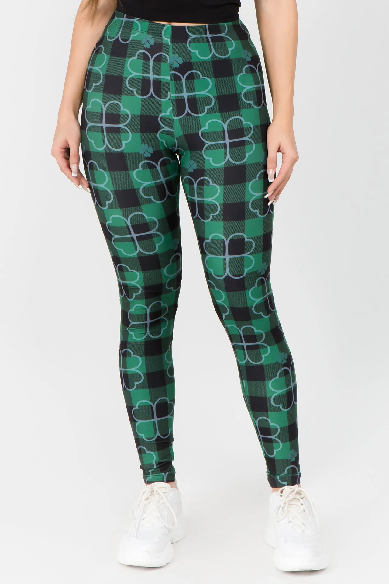 Stay Lucky Plaid 4-Leaf Clover Printed Leggings