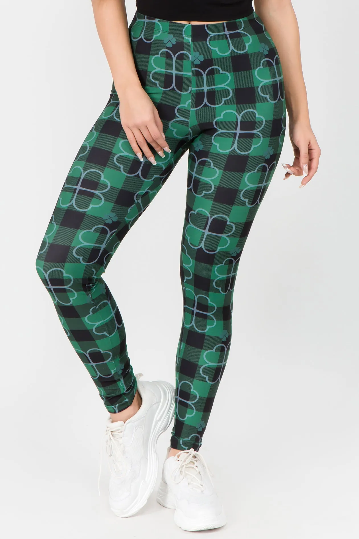 Stay Lucky Plaid 4-Leaf Clover Printed Leggings