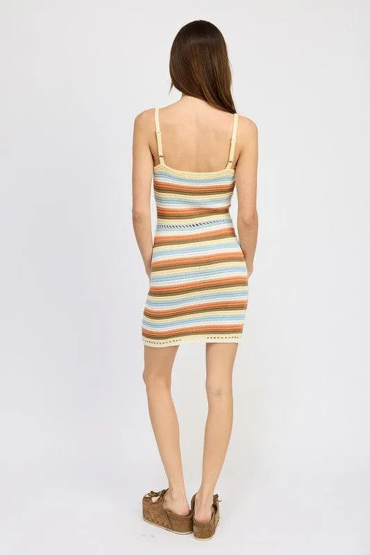 Striped Bodycon Dress Wtih Front Tie