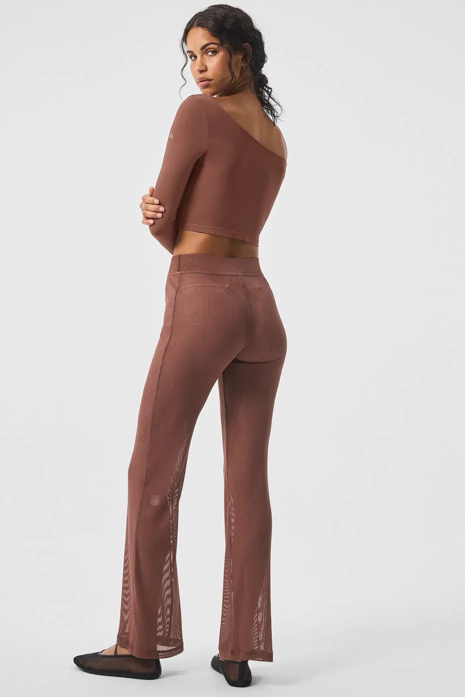 Striped Mesh Tropical Nights Flare Pant - Chestnut