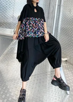 Summer black suit female temperament fashion sequined top harem pants two-piece