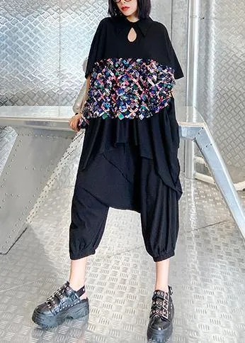 Summer black suit female temperament fashion sequined top harem pants two-piece