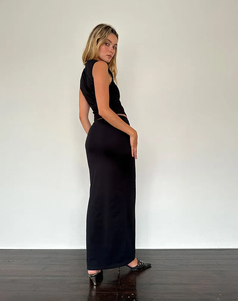 Sunadia V Maxi Skirt in Black Lycra