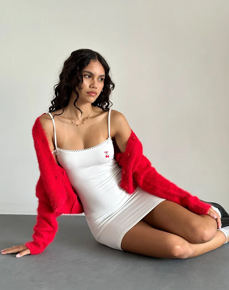 Sunali Mini Dress in Off White with Cherry Emb