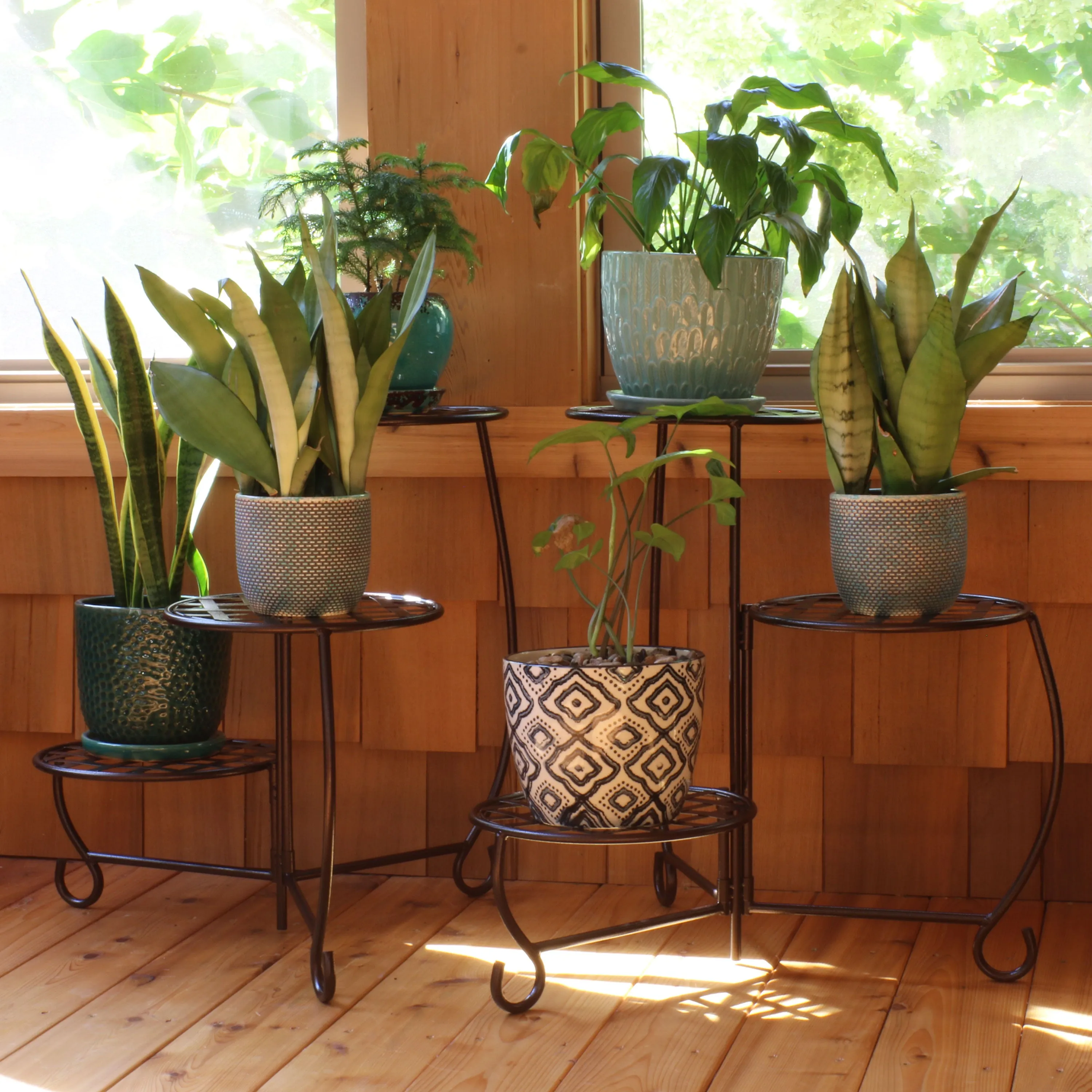 Sunnydaze Bronze Checkered Triple Plant Stand - Set of 2