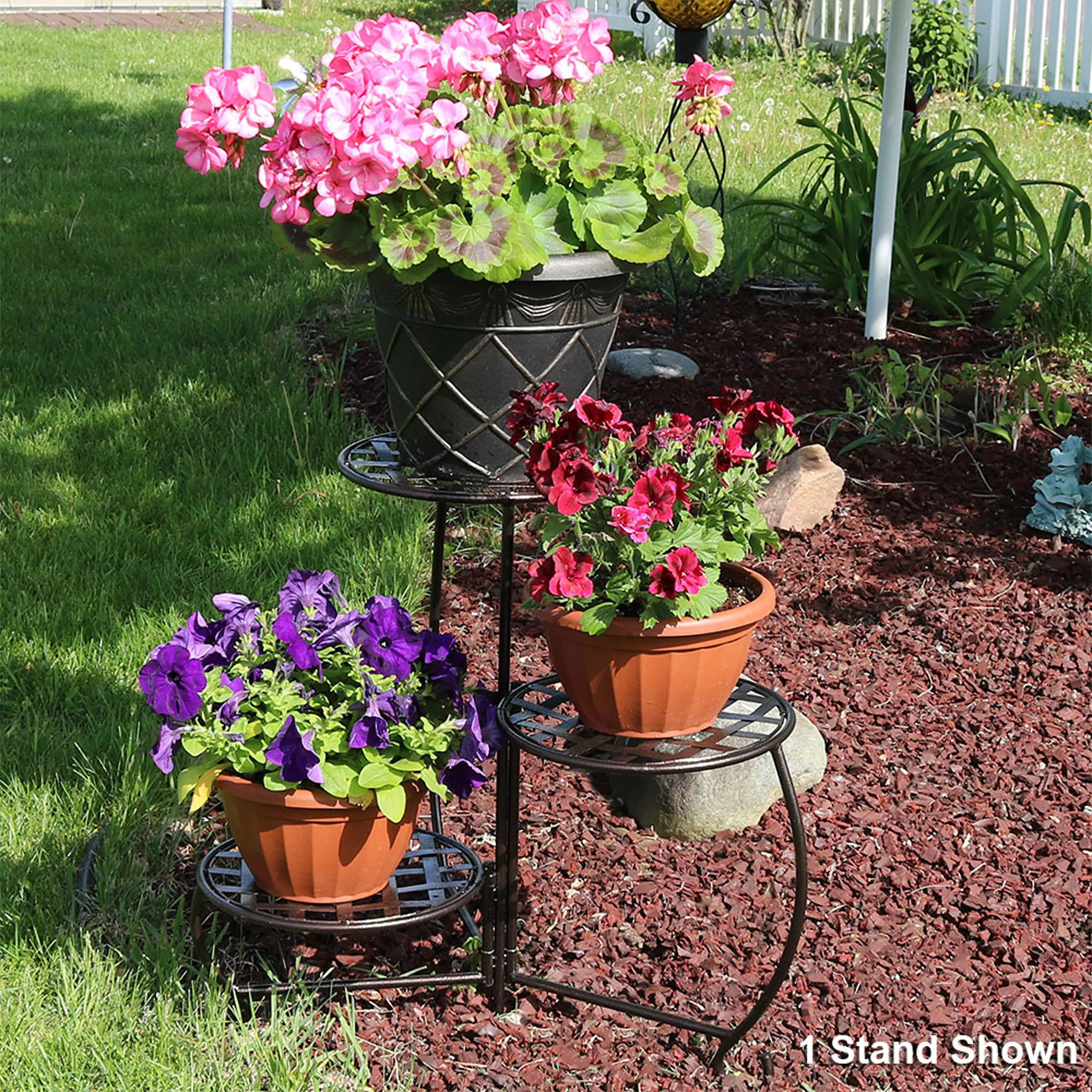 Sunnydaze Bronze Checkered Triple Plant Stand - Set of 2