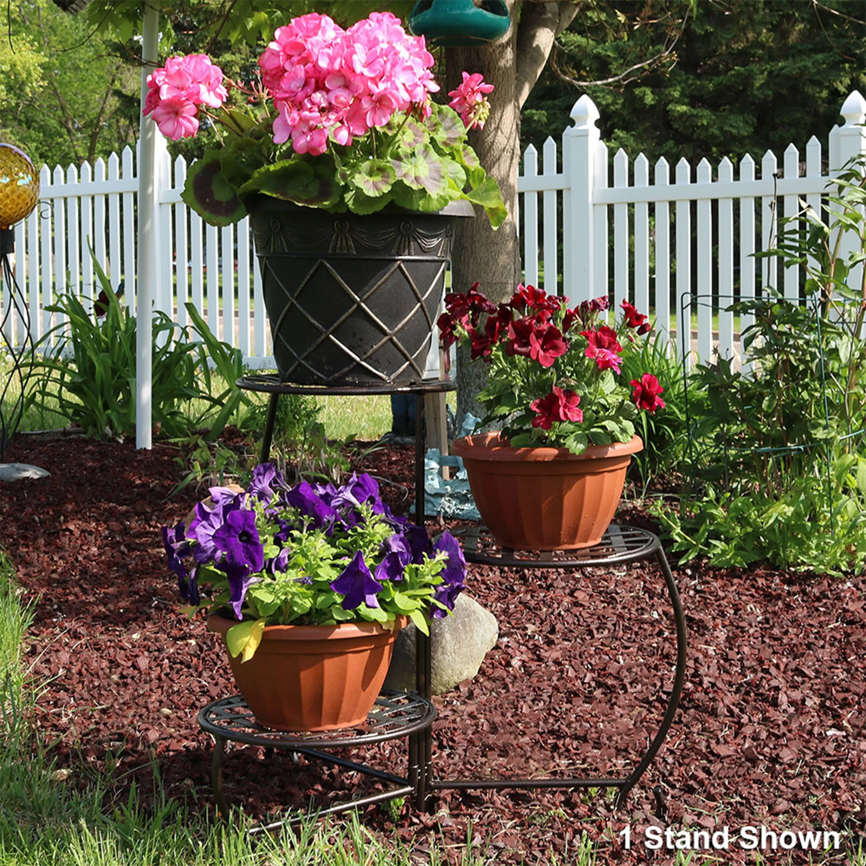 Sunnydaze Bronze Checkered Triple Plant Stand - Set of 2