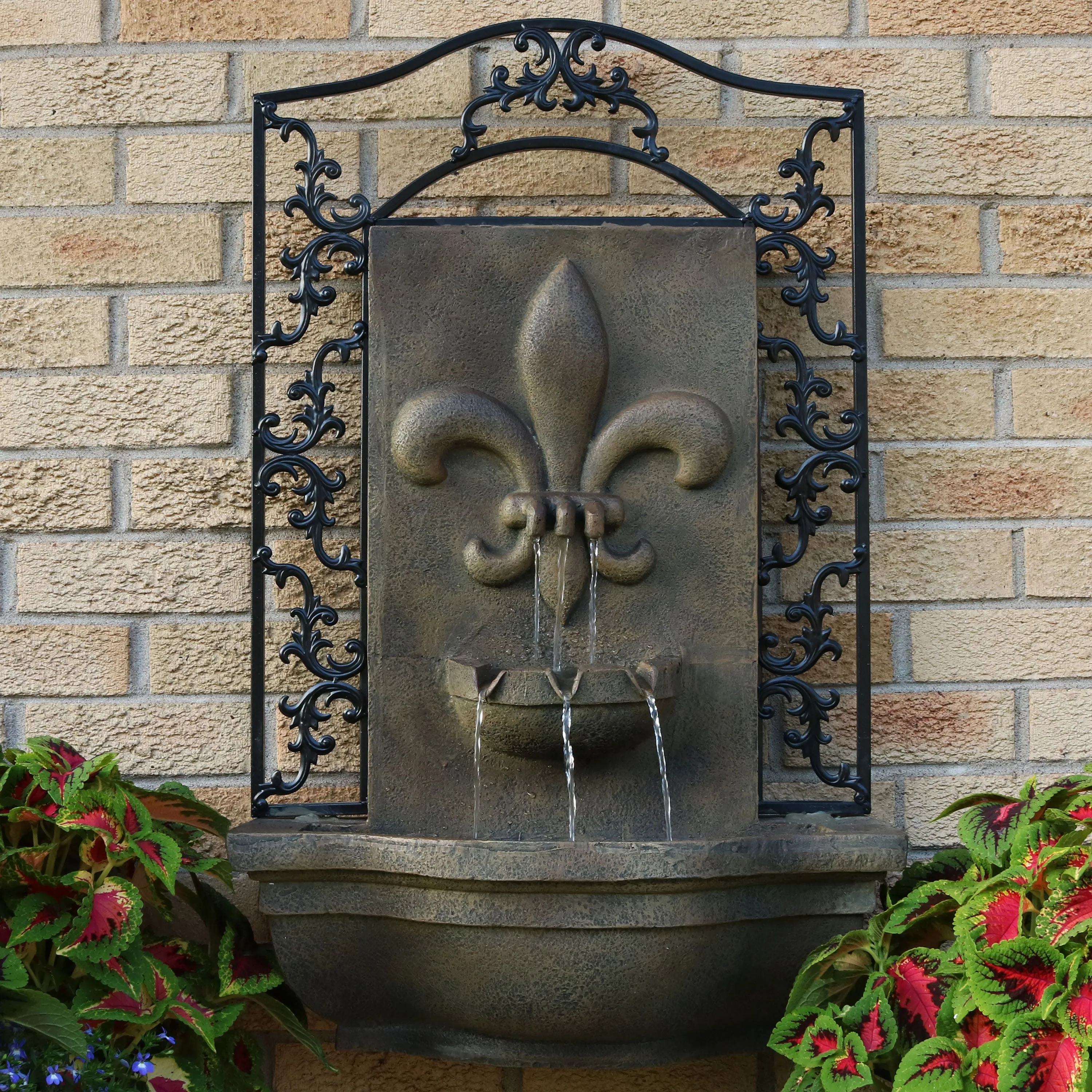 Sunnydaze French Lily Outdoor Wall Fountain with Battery Backup