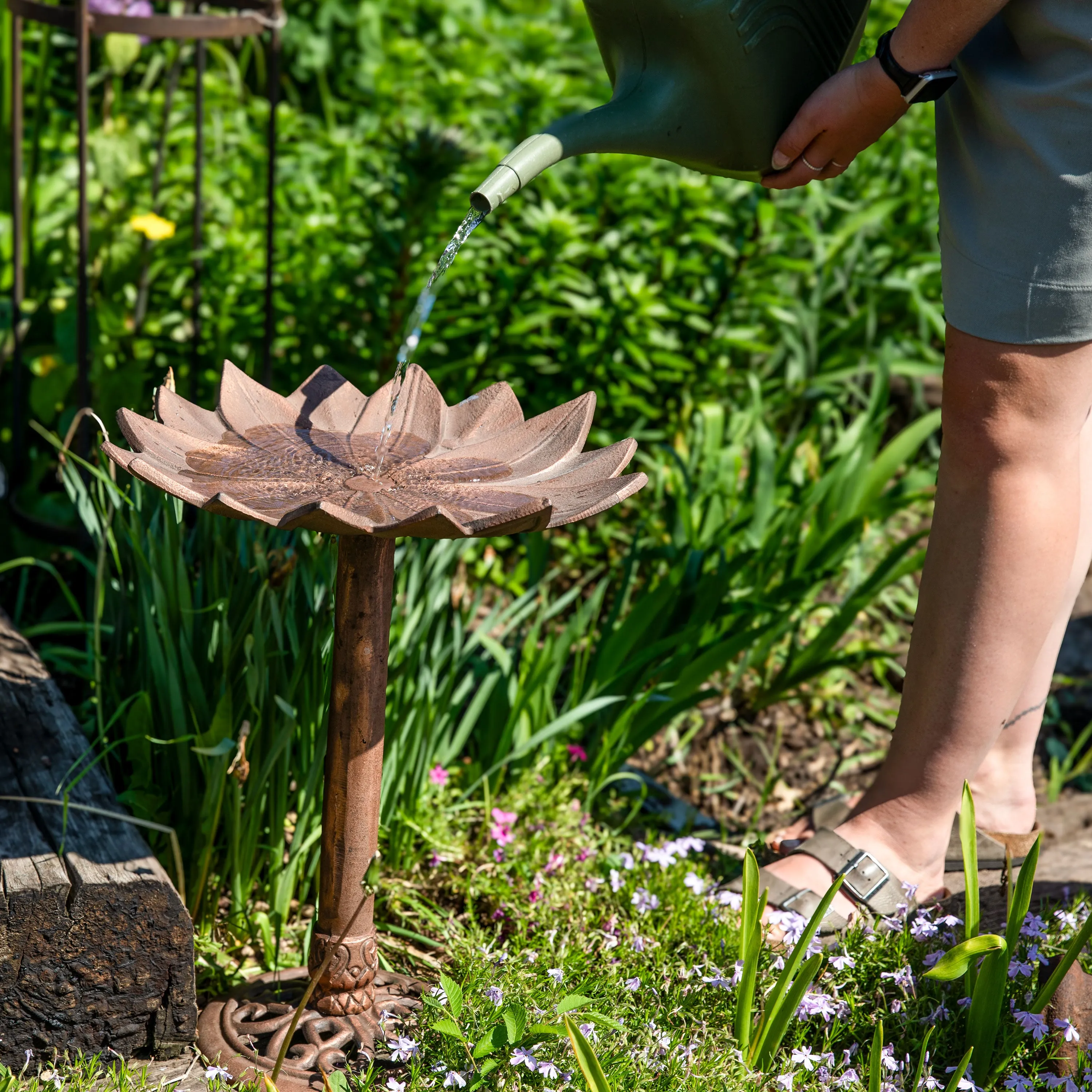 Sunnydaze Garden Lotus Metal Bird Bath - Copper Patina - 16.5"