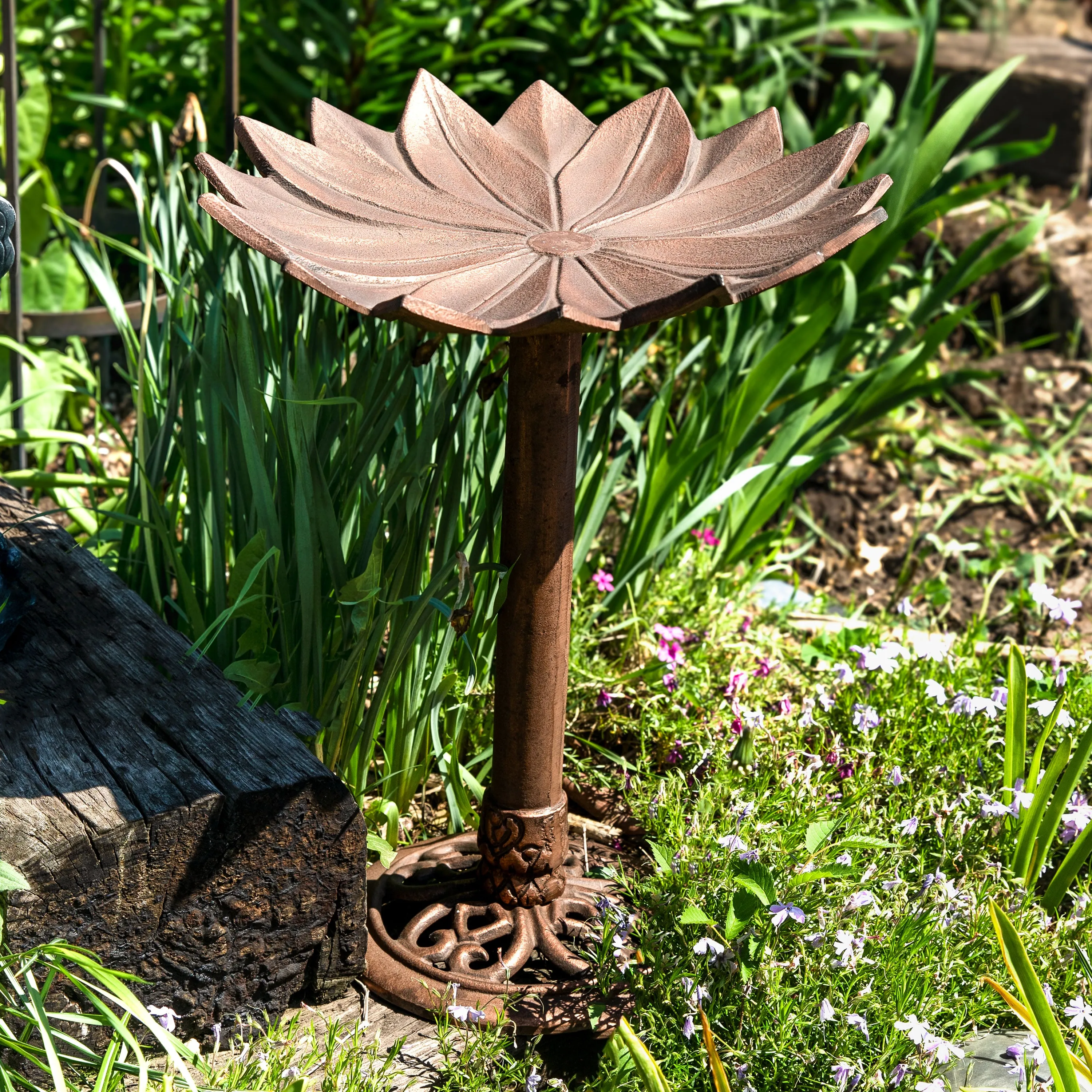 Sunnydaze Garden Lotus Metal Bird Bath - Copper Patina - 16.5"