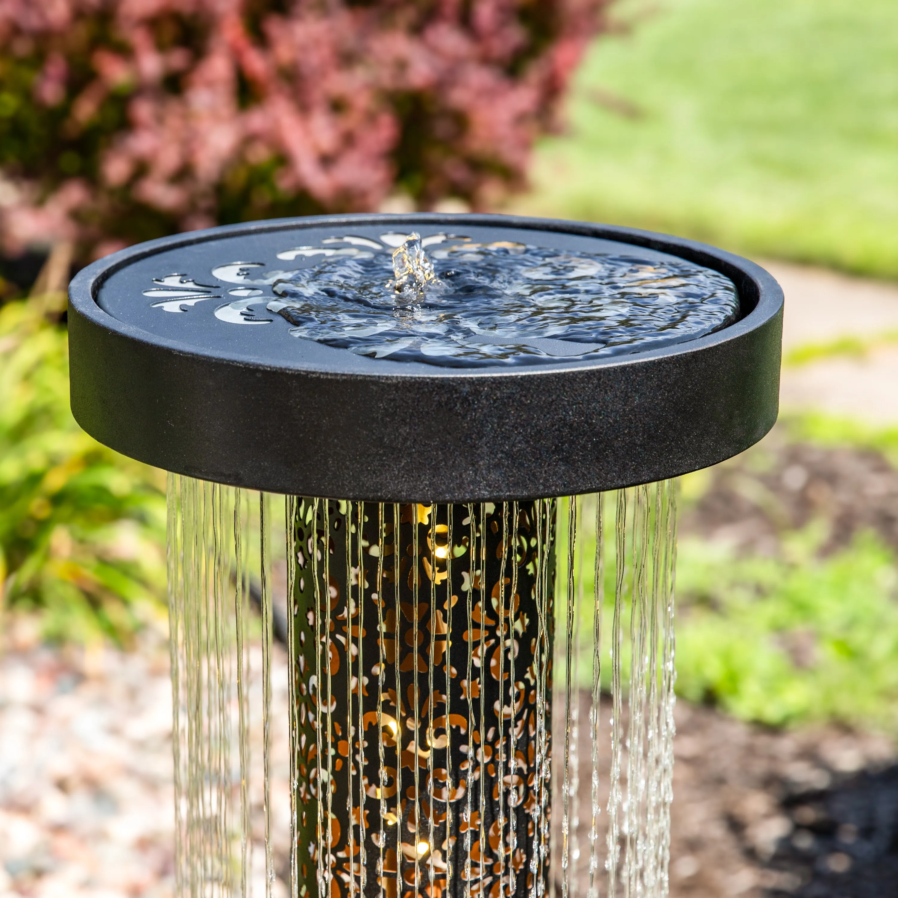 Sunnydaze Glittering Rain Outdoor Water Fountain with Lights - 41.25"