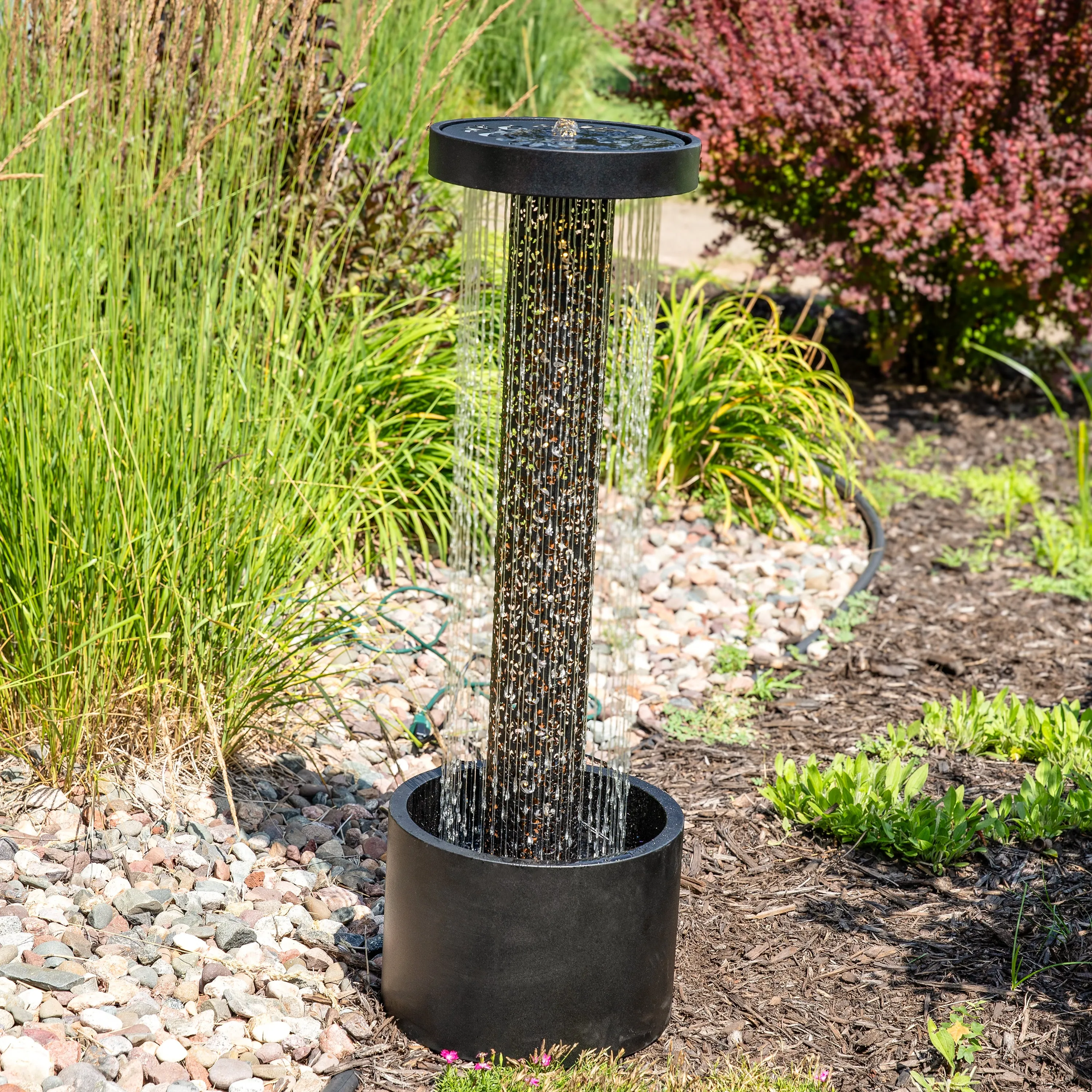 Sunnydaze Glittering Rain Outdoor Water Fountain with Lights - 41.25"