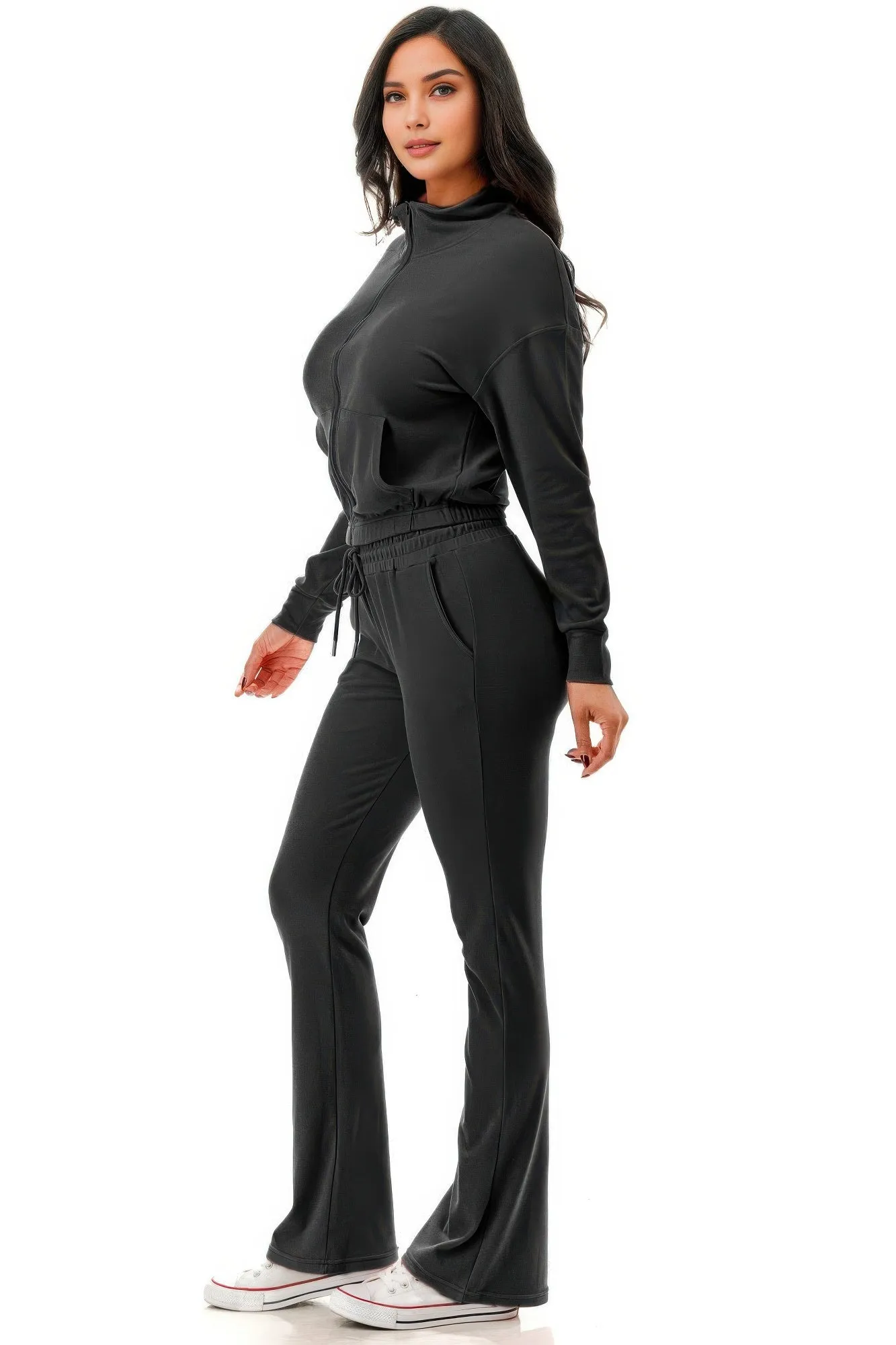 Thermal Crop Jacket With Flare Pants Set