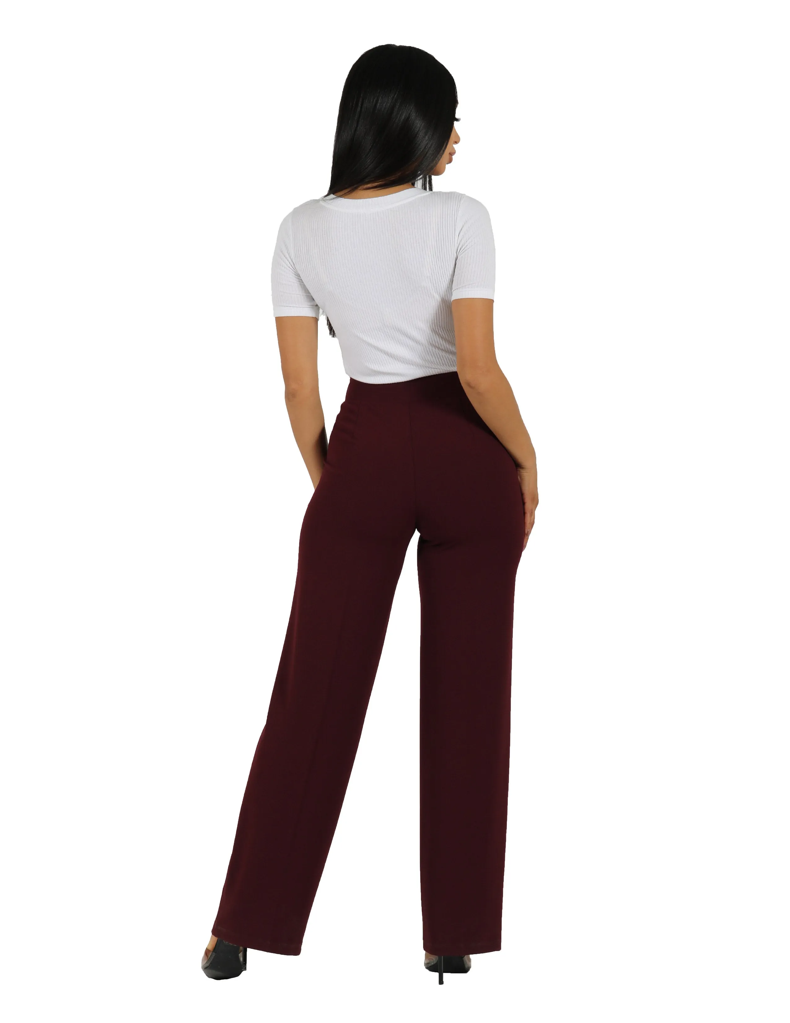 Too Busy Knit Crepe Wide Leg Pull On Pant with Horn Button Detail