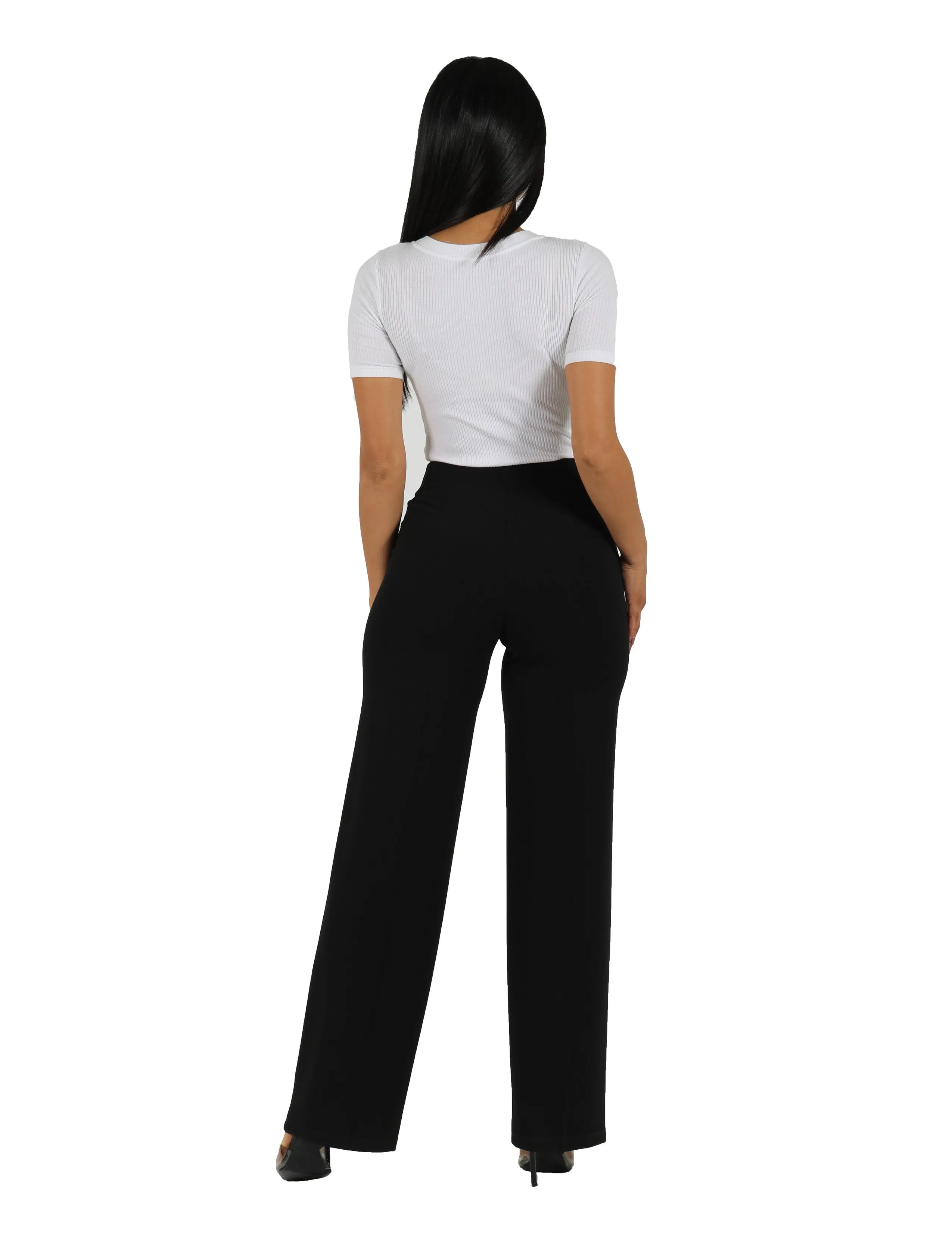 Too Busy Knit Crepe Wide Leg Pull On Pant with Horn Button Detail