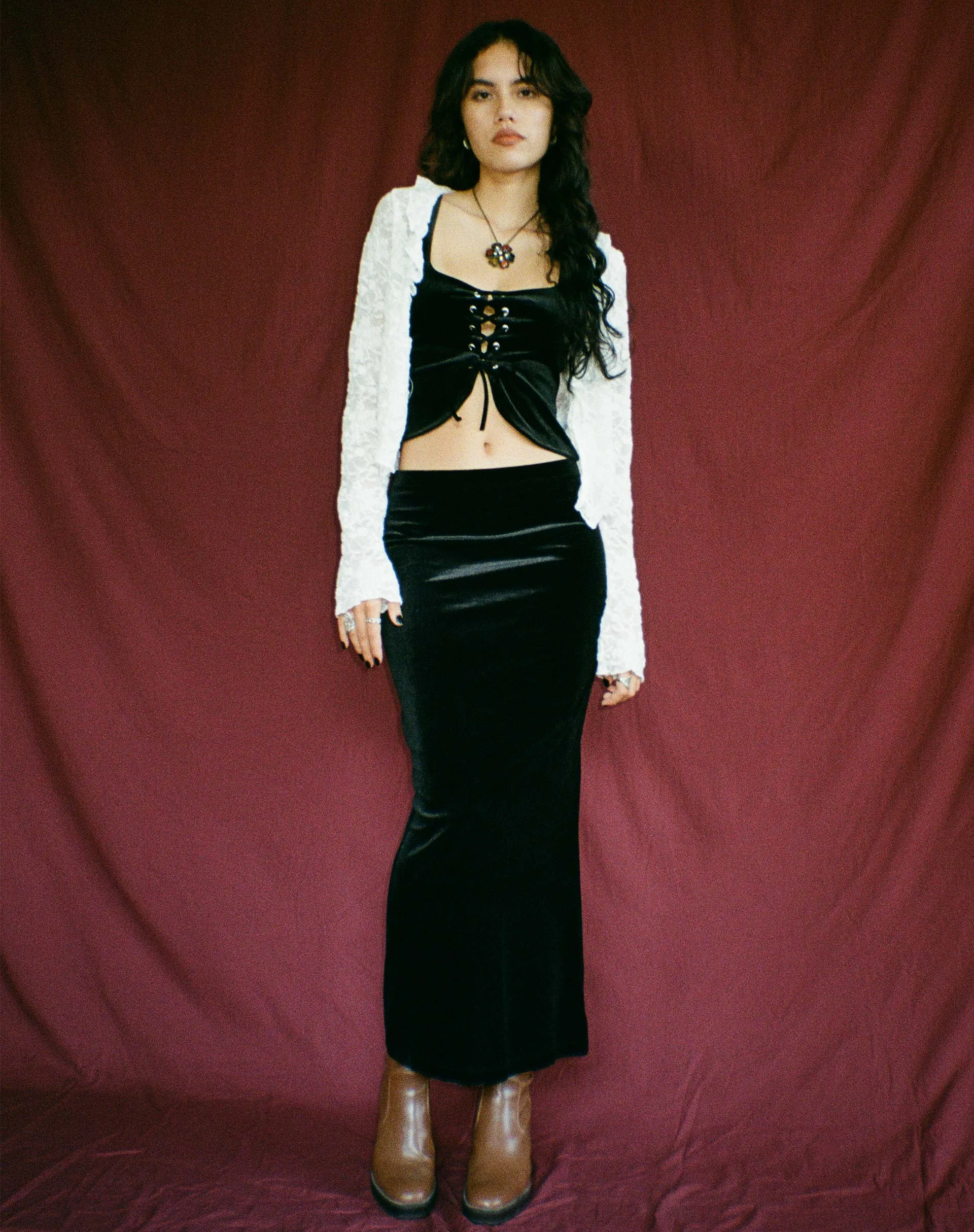 Tulus Maxi Skirt in Black Velvet