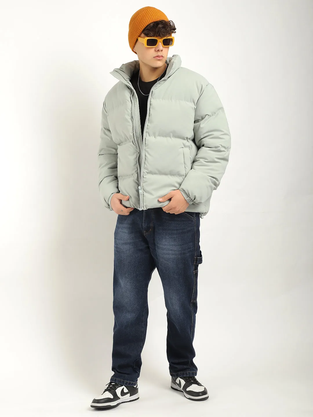 Urban Street Style Mint Blue Oversized Puffer Jacket