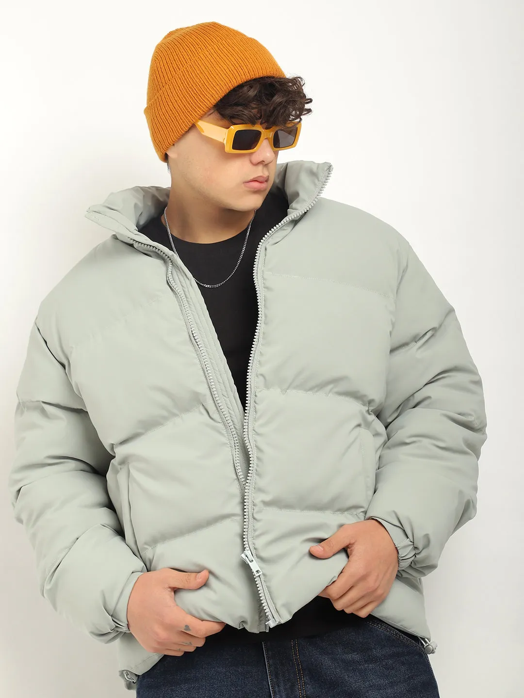 Urban Street Style Mint Blue Oversized Puffer Jacket