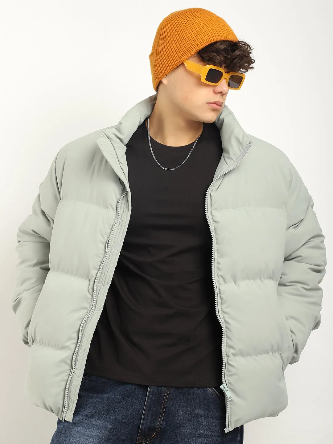 Urban Street Style Mint Blue Oversized Puffer Jacket