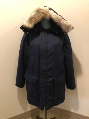 Vintage Navy Down Filled Parka with Coyote Fur Trimmed Hood