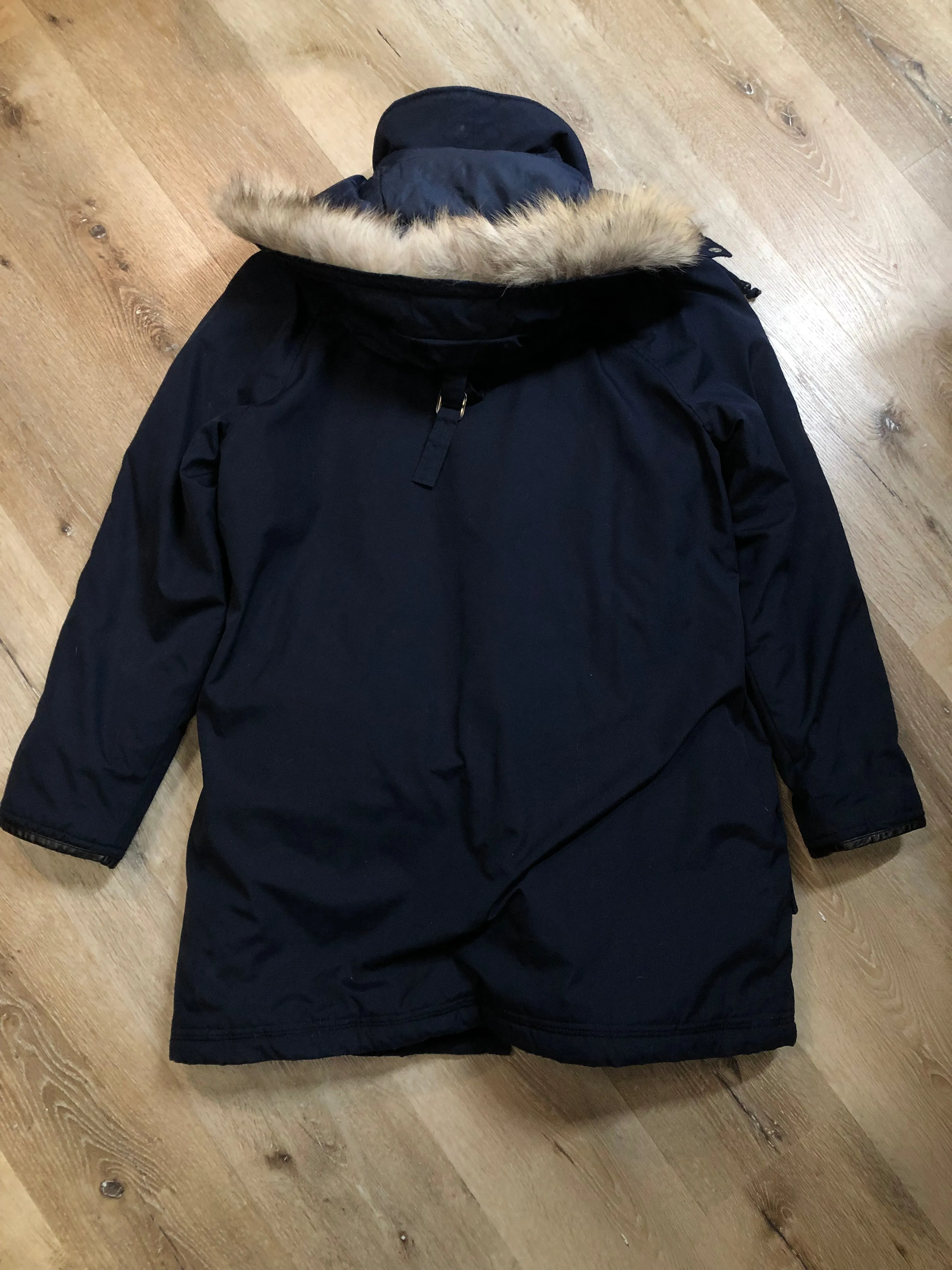 Vintage Navy Down Filled Parka with Coyote Fur Trimmed Hood