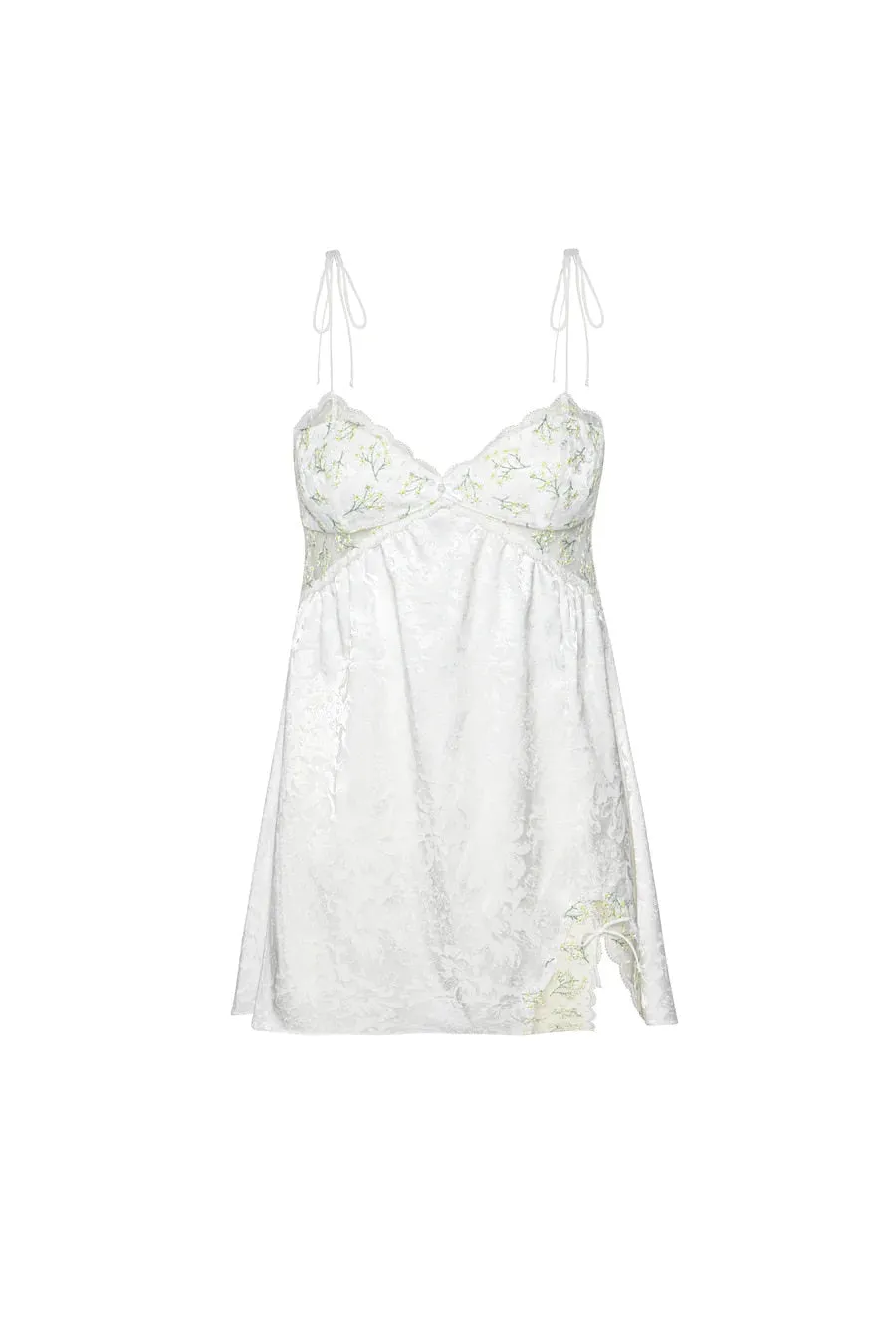 White Floral Satin Mesh Graceful Tie Up Slip Mini Dress