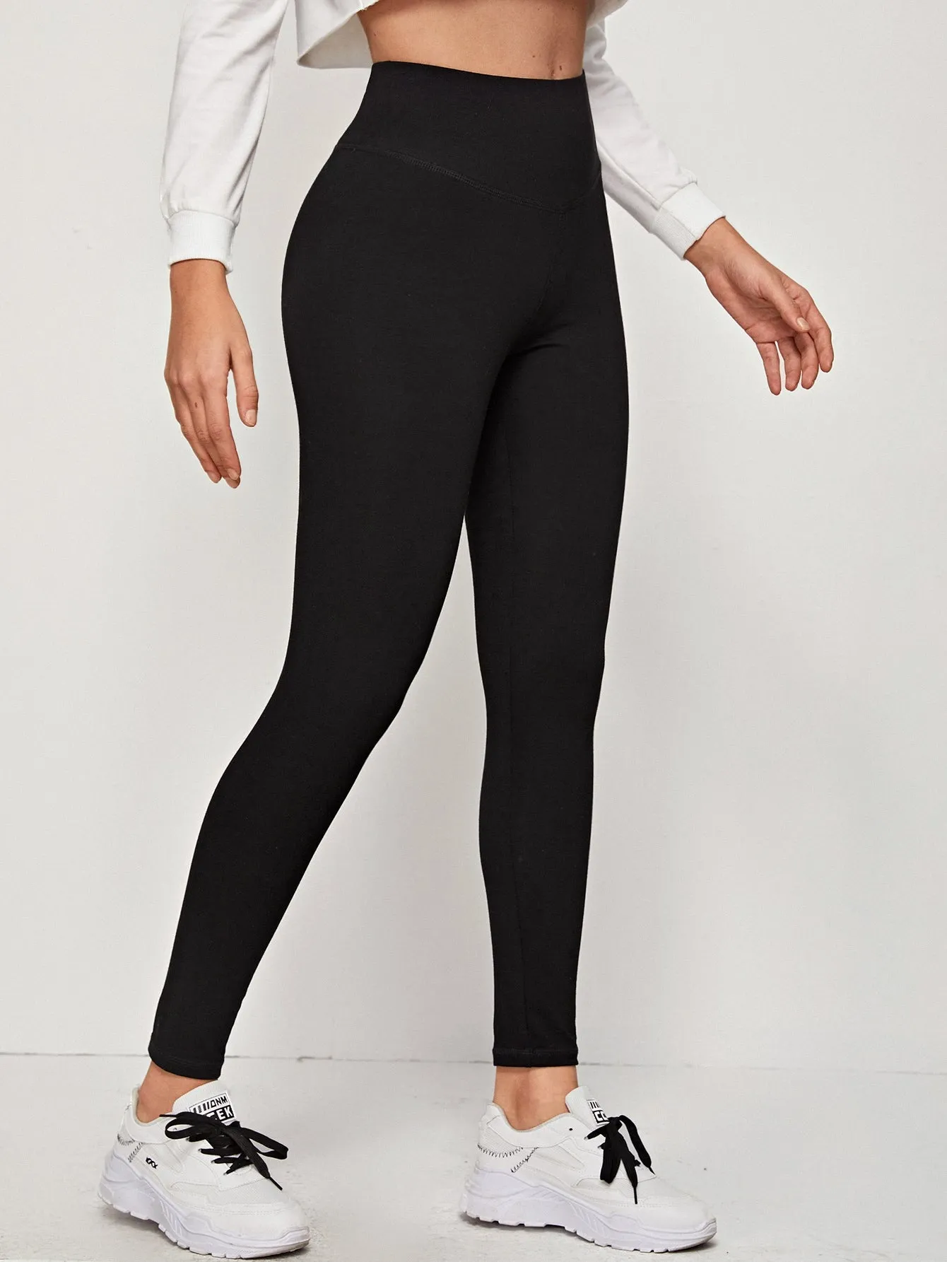 Wide Waistband Solid Leggings