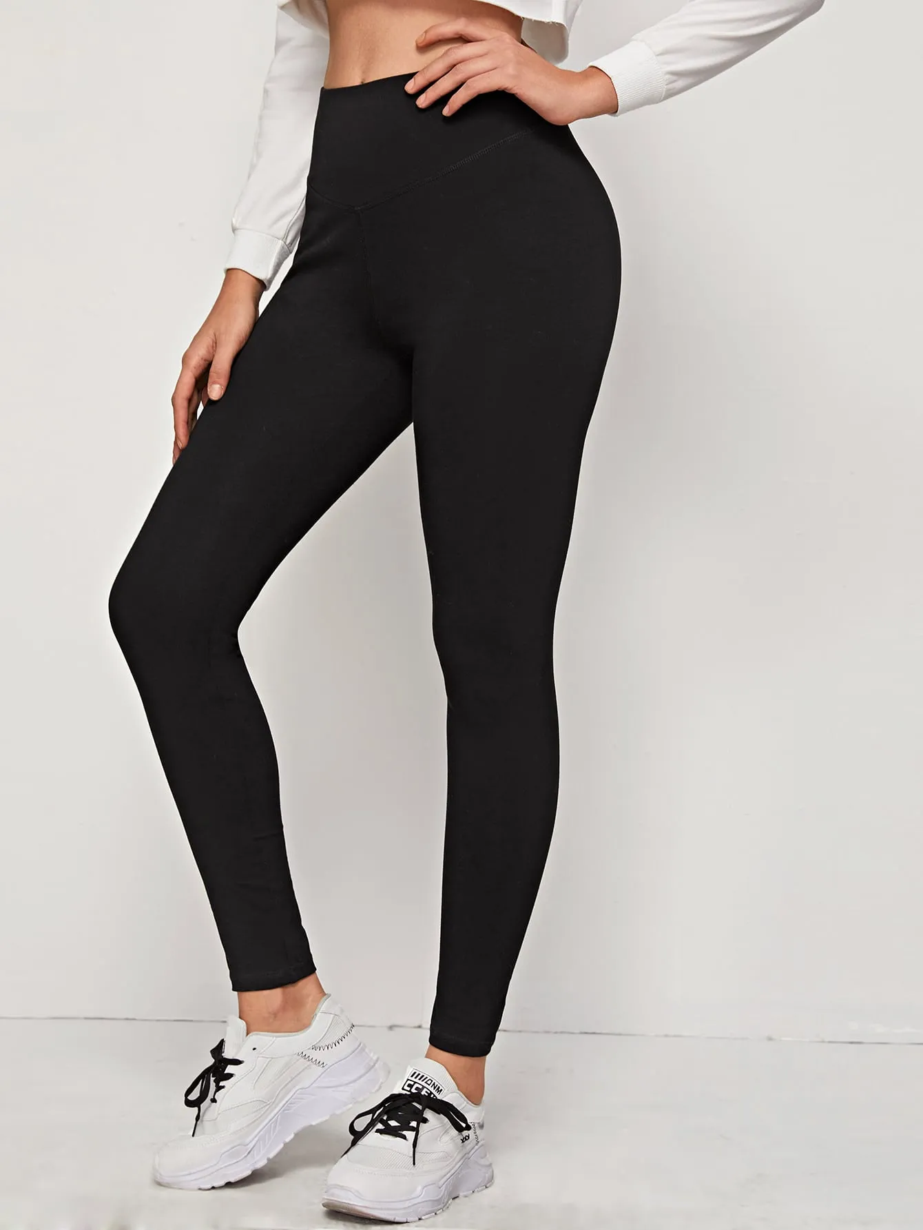 Wide Waistband Solid Leggings