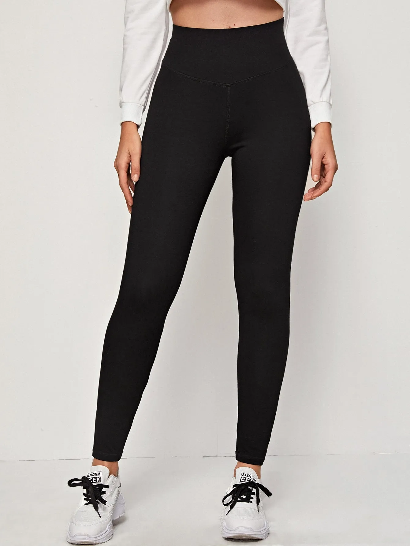 Wide Waistband Solid Leggings