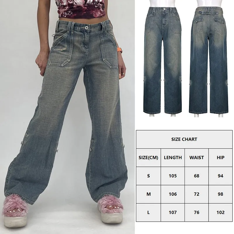 Wjczt Butterfly Print Baggy Jeans Women Autumn Low Waist Denim Flare Pants Harajuku Streetwear Vintage Y2k Fairy Grunge Jeans