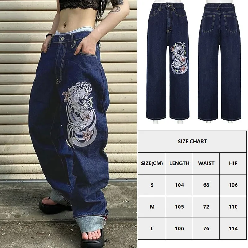 Wjczt Butterfly Print Baggy Jeans Women Autumn Low Waist Denim Flare Pants Harajuku Streetwear Vintage Y2k Fairy Grunge Jeans