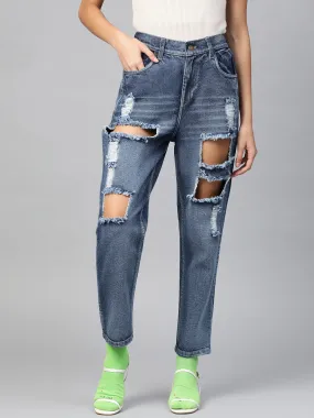 Women Blue Vintage Distress Jeans