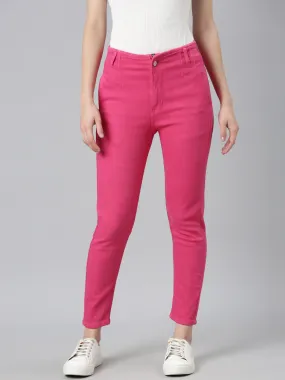 Women Fuchsia Solid Slim Fit Denim Jeans