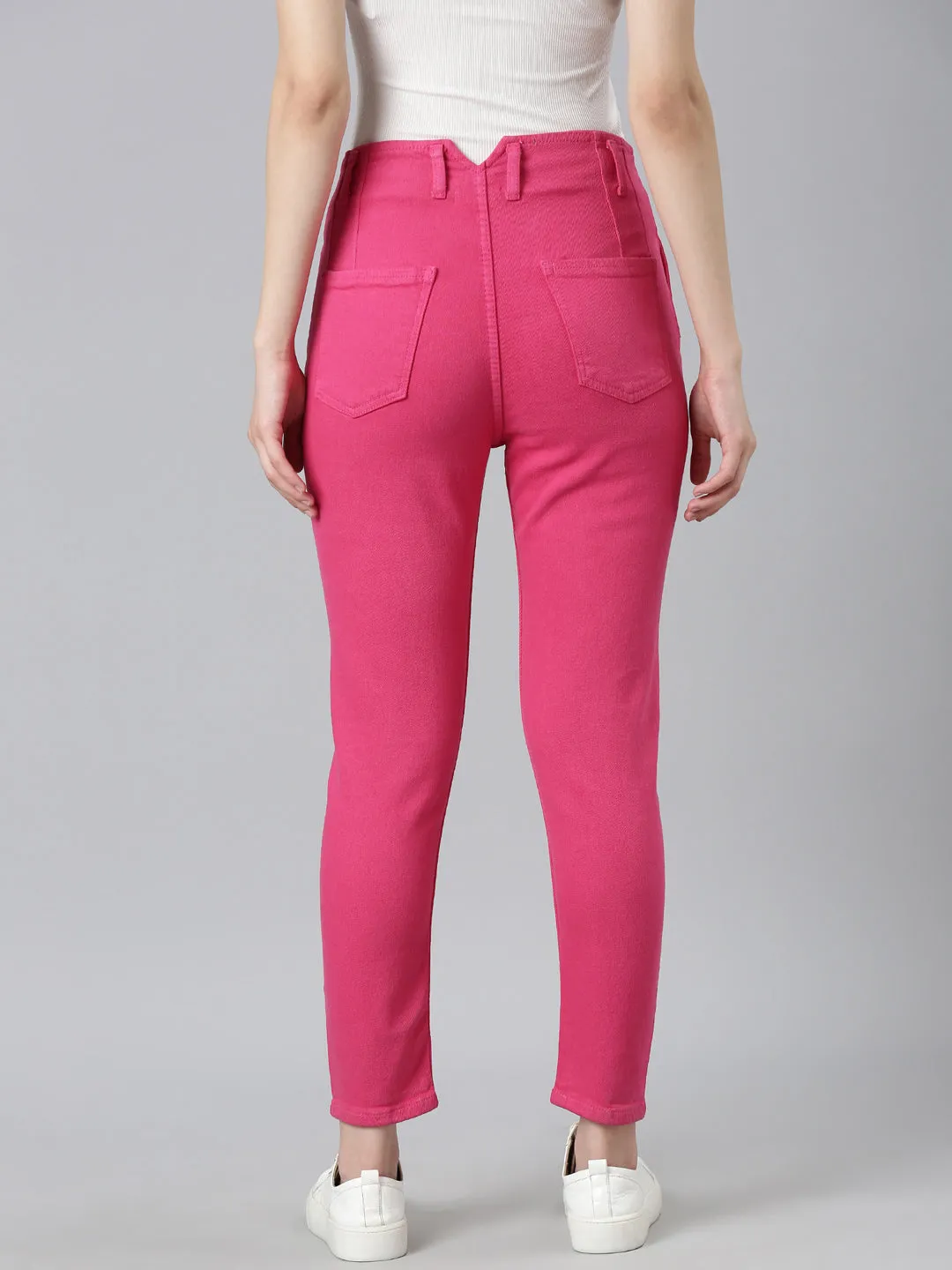 Women Fuchsia Solid Slim Fit Denim Jeans